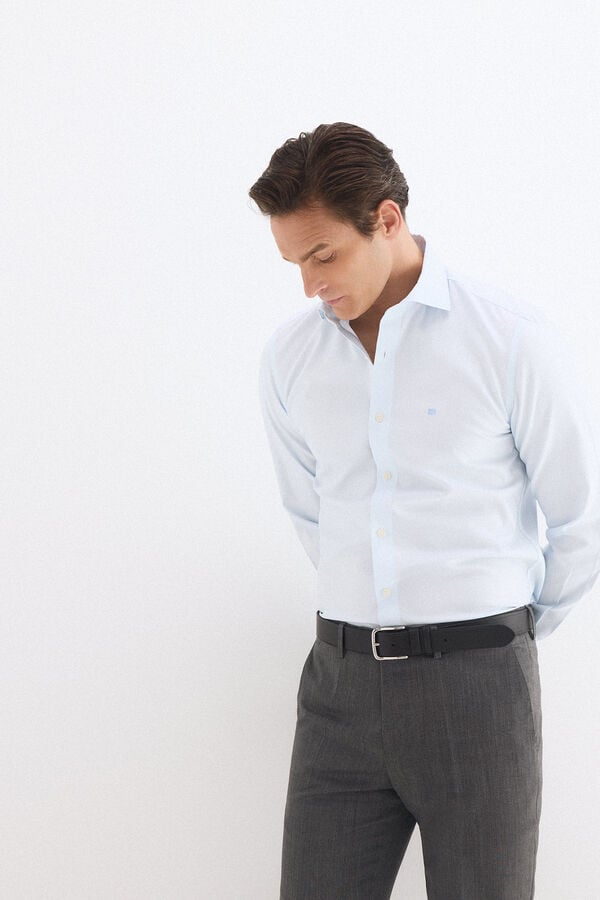 Pedro del Hierro Plain non-iron stain-resistant slim fit dress shirt Blue