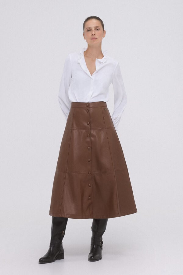 Pedro del Hierro leather effect flared skirt Brown