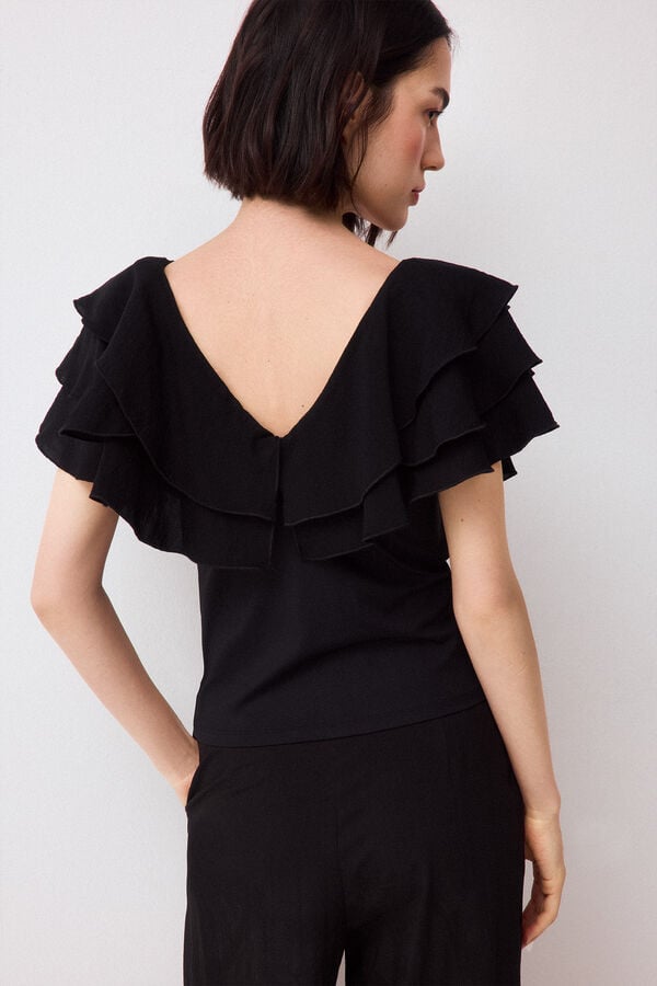 Pedro del Hierro T-shirt com folhos Preto
