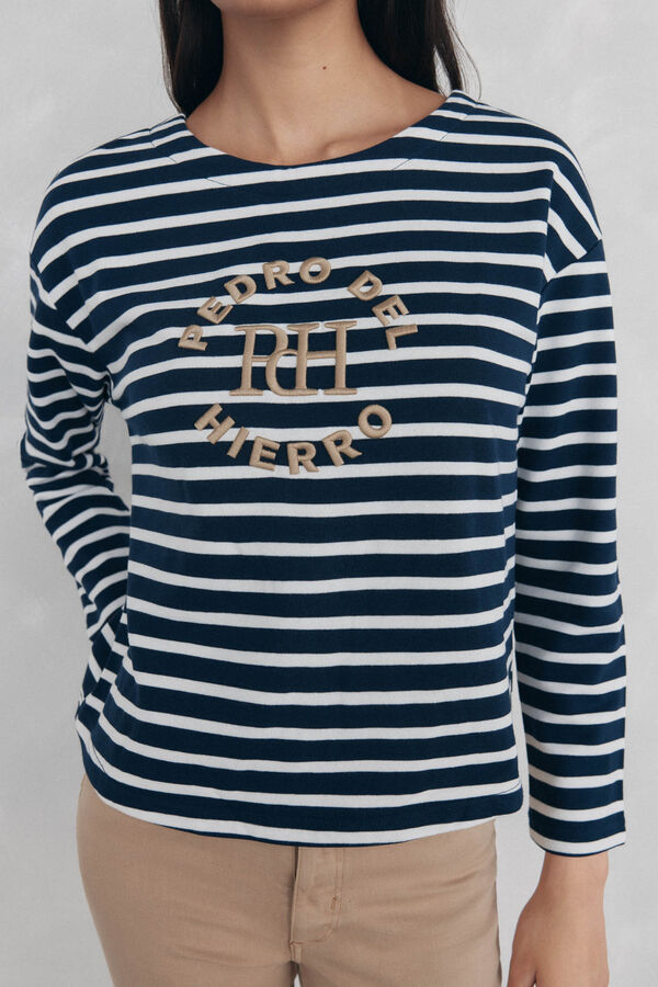 Pedro del Hierro Embroidered striped sweatshirt Blue