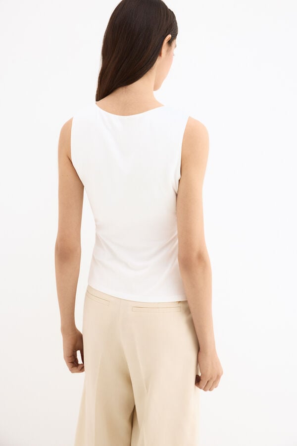 Pedro del Hierro Sleeveless T-shirt with shoulder detail Ecru