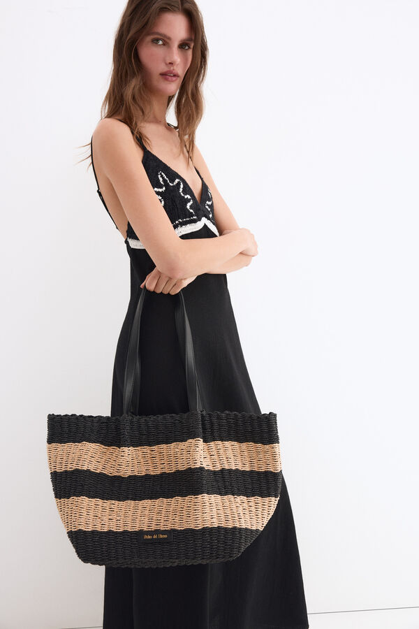 Pedro del Hierro Mala de praia &agrave;s riscas Preto