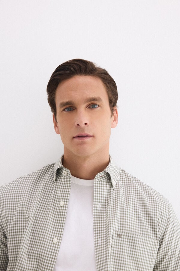 Pedro del Hierro Non iron plaid short sleeve shirt Green