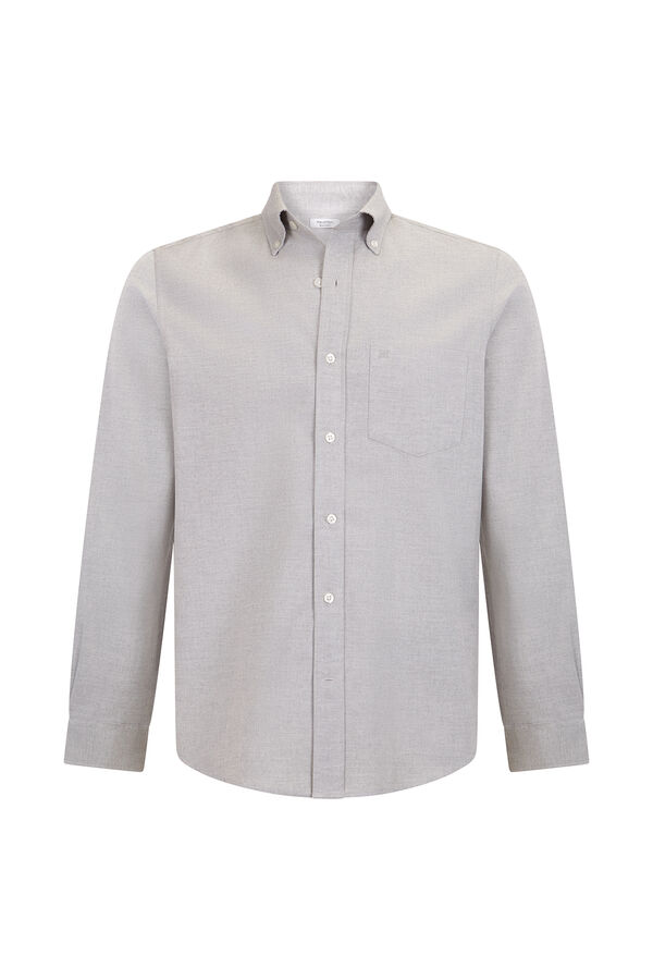 Pedro del Hierro Plain Brushed Oxford Shirt Grey