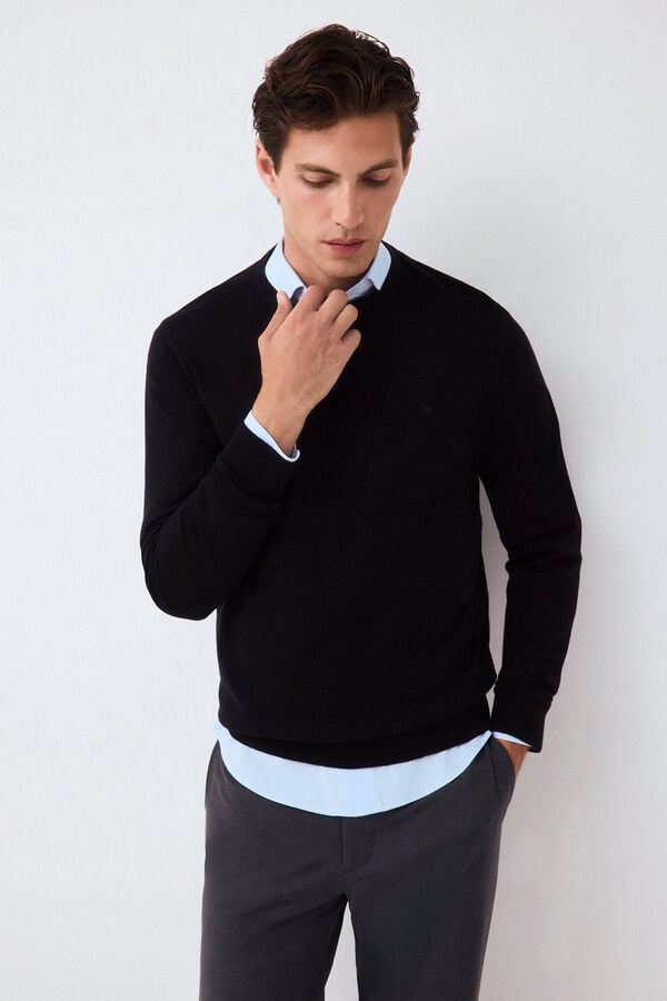 Pedro del Hierro Premium cotton silk cashmere knit jumper Black