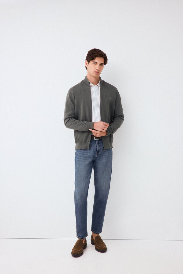 Pedro del Hierro Fine premium cotton zip fastening cardigan Green