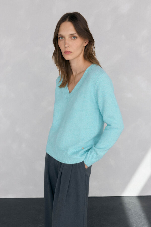 Pedro del Hierro V sweater with mini cross-knit details Turquoise