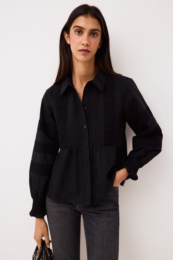 Pedro del Hierro Embroidered romantic blouse Black