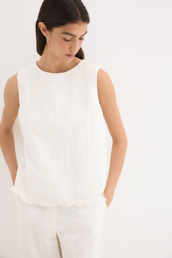 Pedro del Hierro Top bordado Branco