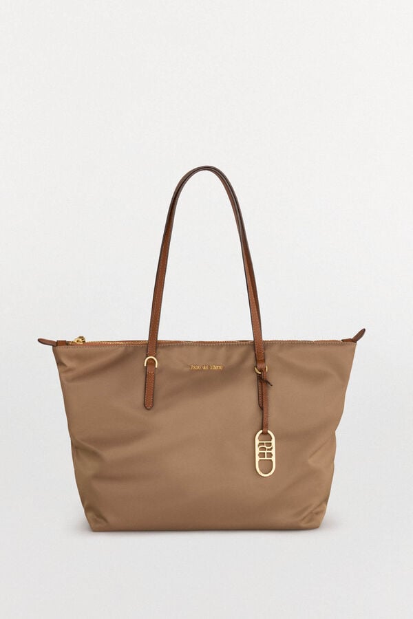 Pedro del Hierro Bolsa de compras de nylon com fecho-éclair Beige