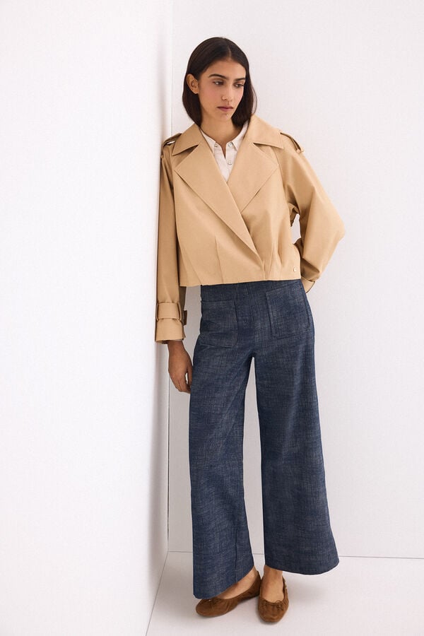 Pedro del Hierro Double-breasted crop jacket Beige