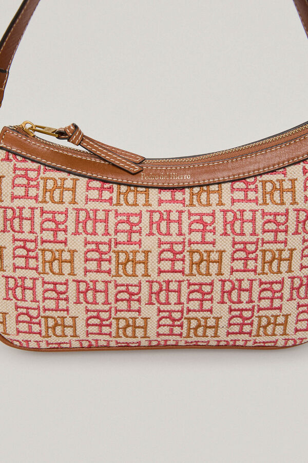 Pedro del Hierro Logo embroidered canvas and leather crossbody/baguette bag Pink