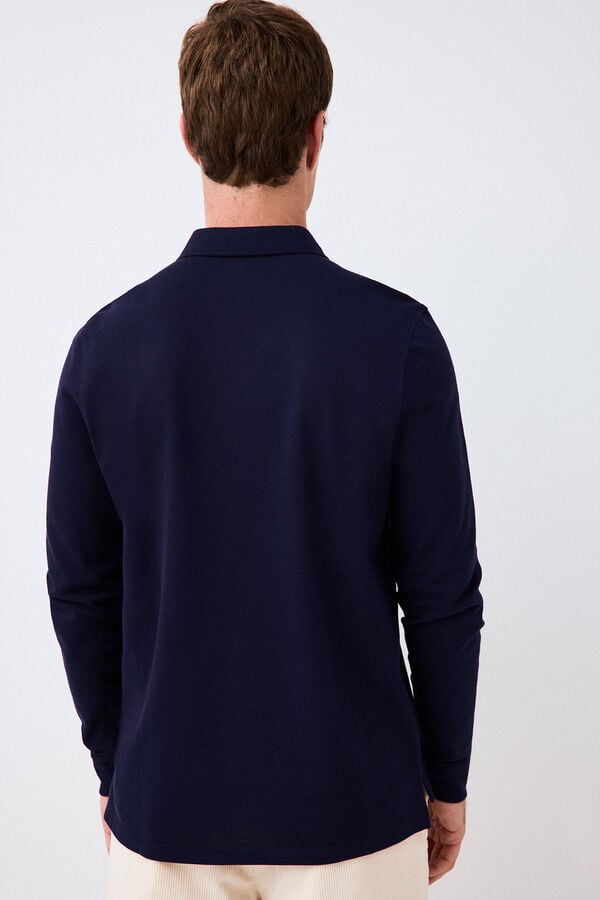 Pedro del Hierro Piqu&eacute; long sleeve polo shirt Blue