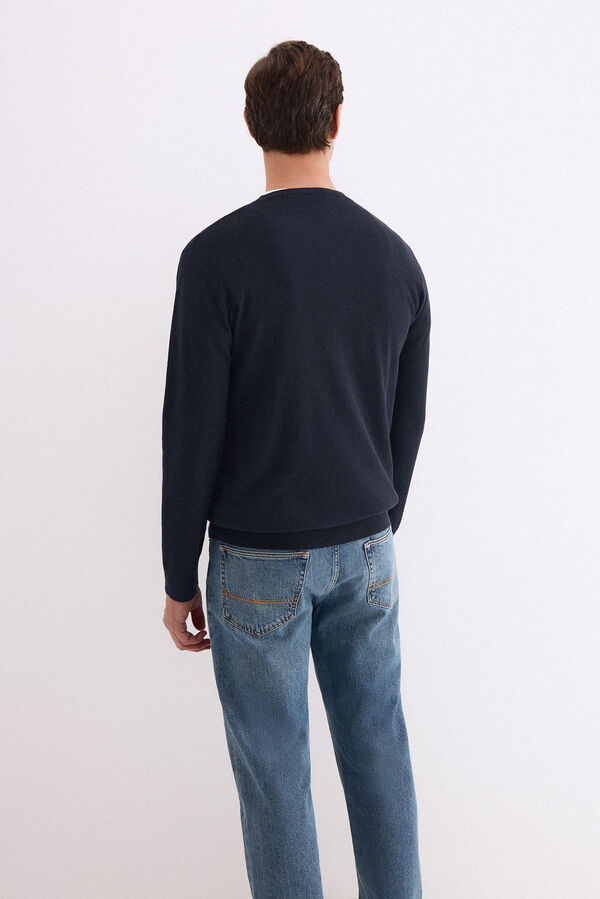 Pedro del Hierro Linen fine V-neck jumper Blue