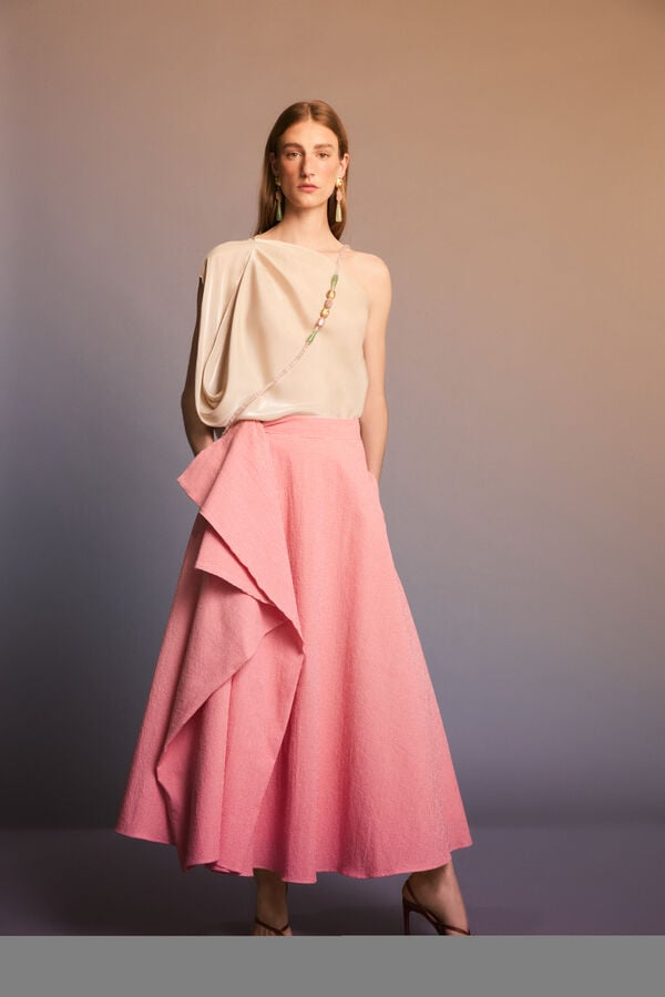 Pedro del Hierro Gingham puffed skirt Orange