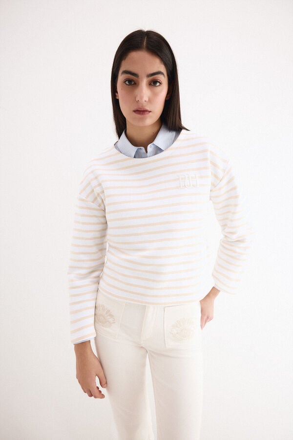 Pedro del Hierro Striped pdh logo sweatshirt Beige