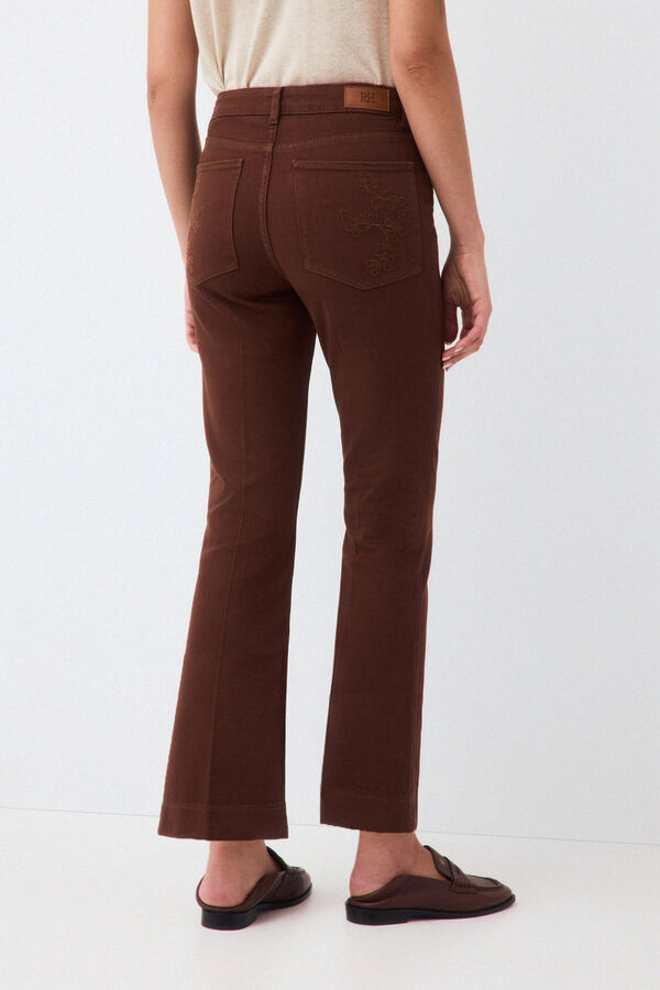 Pedro del Hierro Embroidered cropped flare jeans Brown