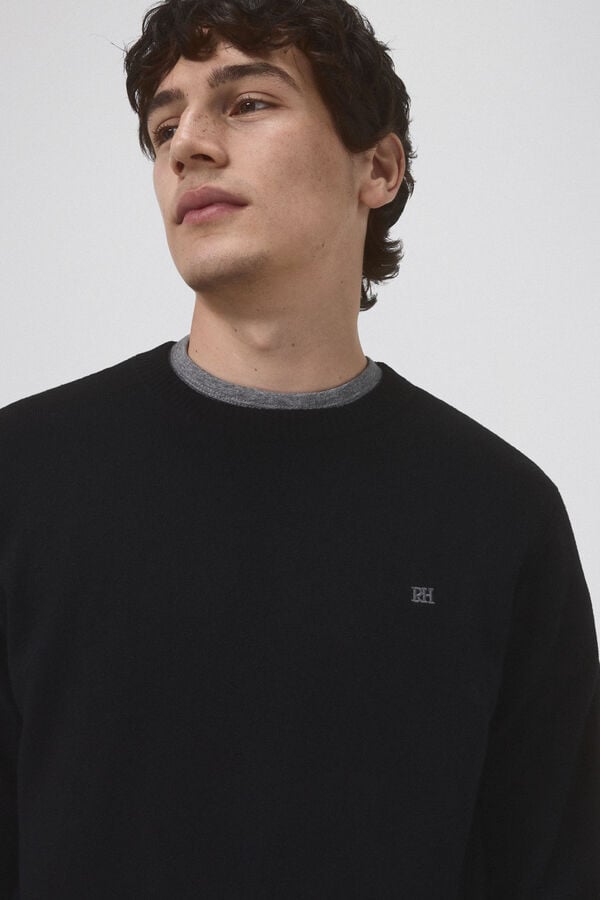 Pedro del Hierro Wool and cashmere round neck jumper Black