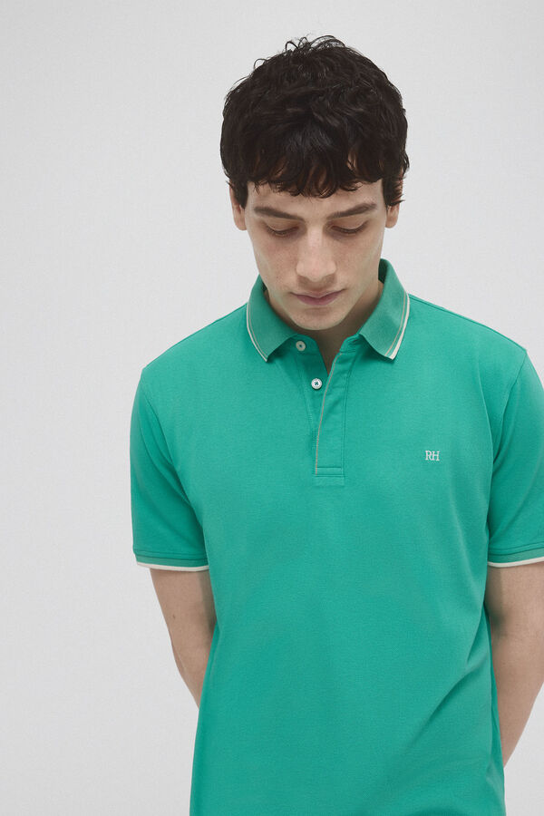 Pedro del Hierro plain polo shirt with tips and hidden buttons Green