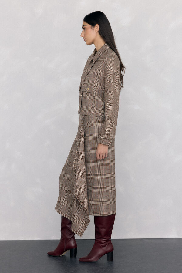 Pedro del Hierro Falda midi cuadros volante desflecado Marrón