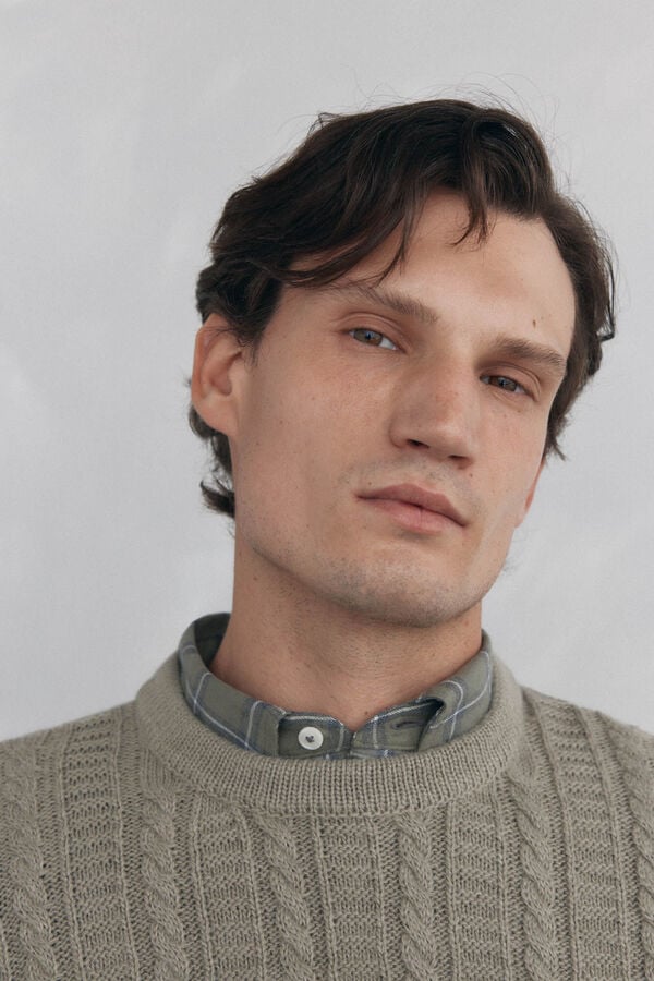 Pedro del Hierro Cable knit wool round neck jumper Green