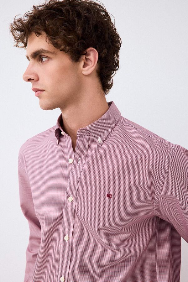 Pedro del Hierro Houndstooth micro shirt Burgundy