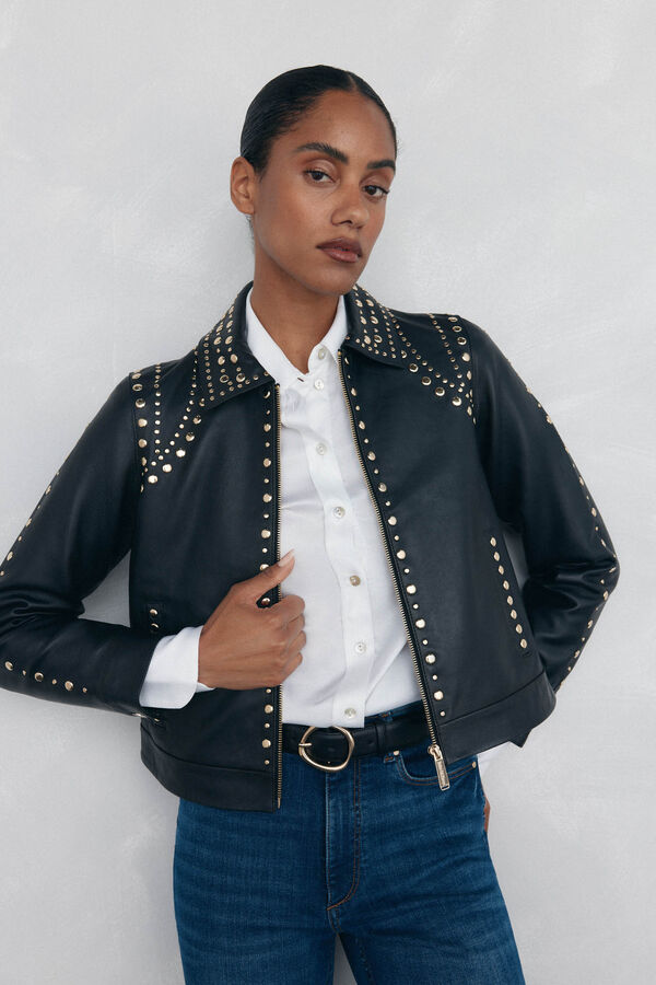 Pedro del Hierro Nappa leather and studded jacket Black