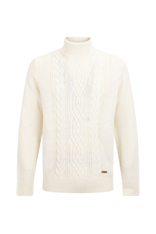 Pedro del Hierro High neck cable- wool sweater Ecru