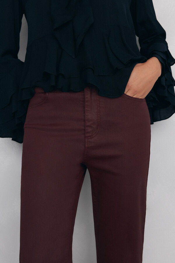 Pedro del Hierro Leather-effect flared cropped basic jeans Burgundy