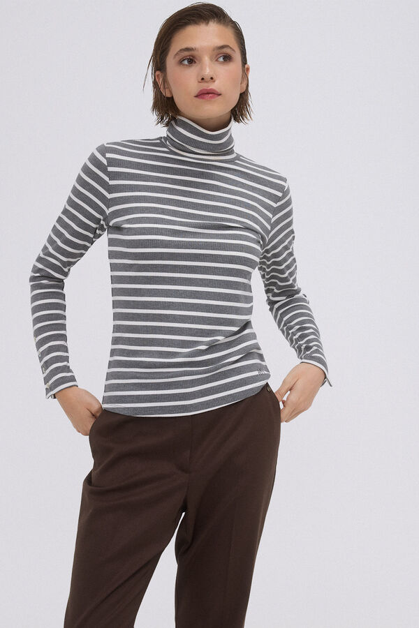 Pedro del Hierro Striped neck t-shirt Grey