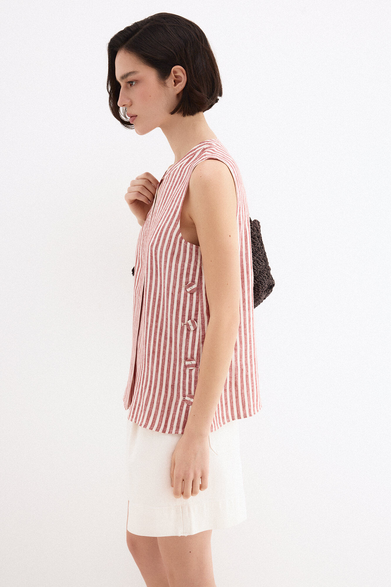 Pedro del Hierro Top em linho &agrave;s riscas