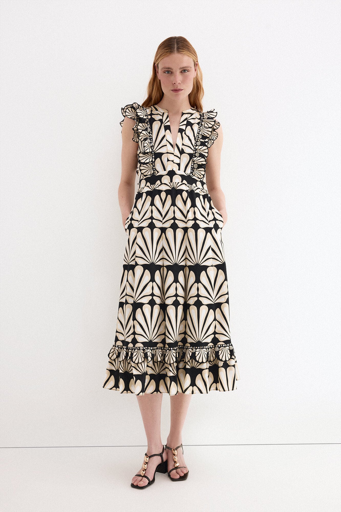 Pedro del Hierro Vestido de algod&atilde;o com folhos