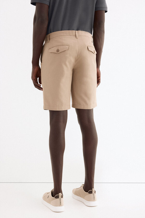 Pedro del Hierro Bermuda em linho e algod&atilde;o Beige