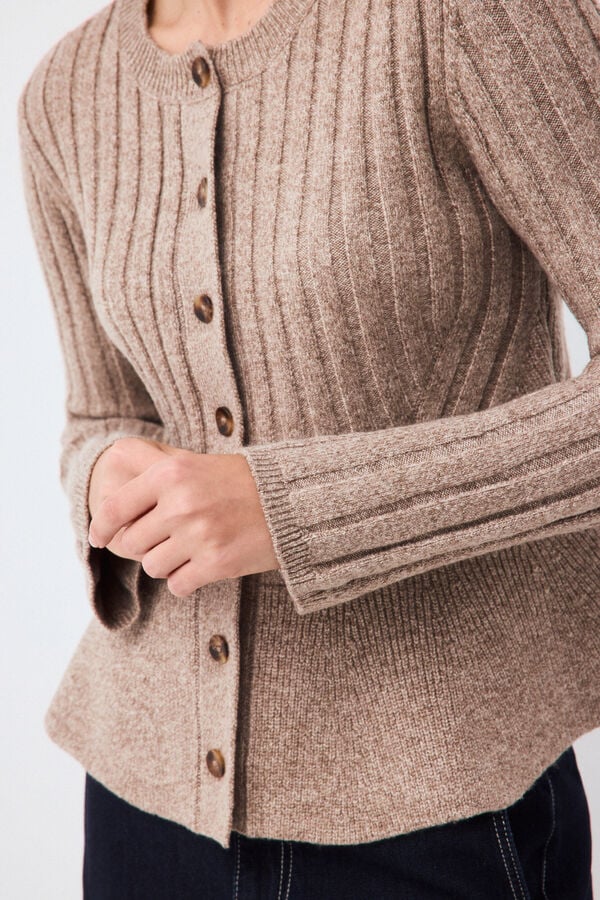 Pedro del Hierro Ribbed peplum jacket with buttons Ecru