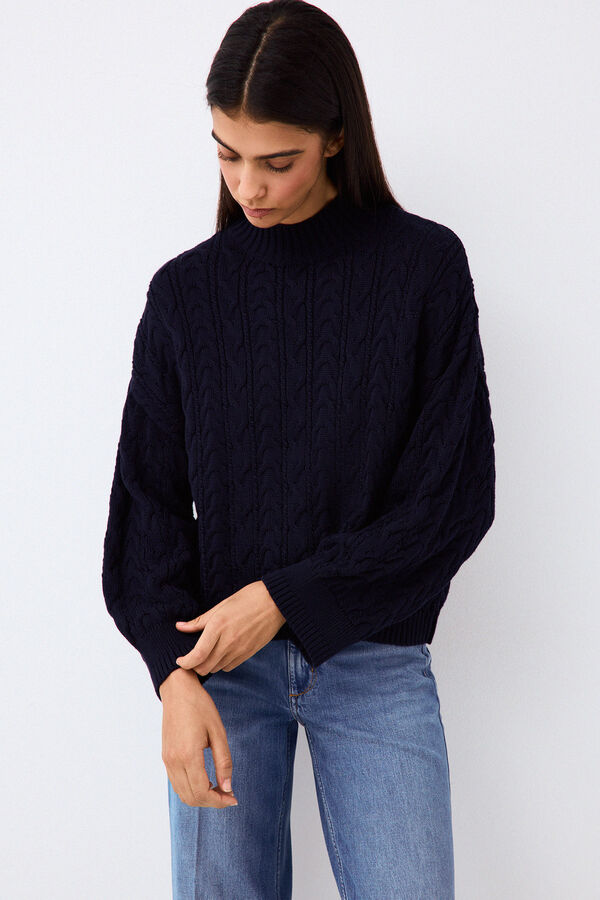 Pedro del Hierro Spanish cotton cross-knit loose jumper Blue