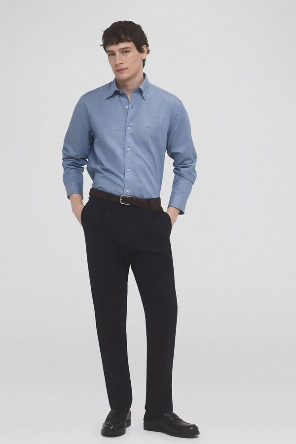 Pedro del Hierro Camisa rayas algod&oacute;n ramio Azul