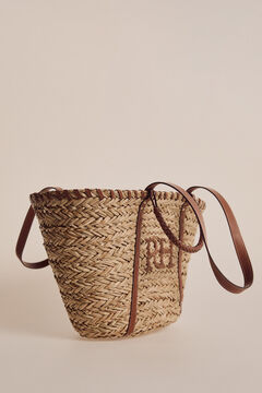 Pedro del Hierro Raffia basket bag with logo embroidery Brown