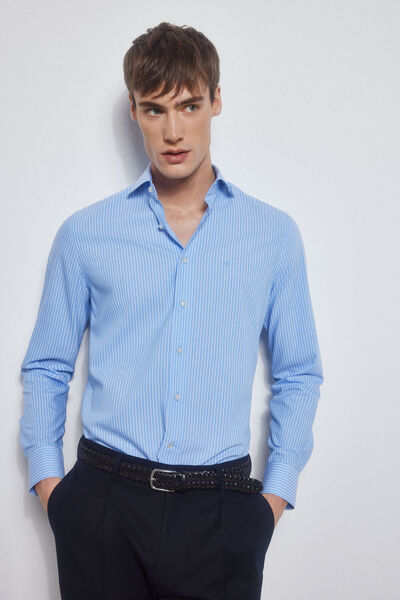 Pedro del Hierro camisa formal riscas non iron + antimanchas corte ajustado Azul