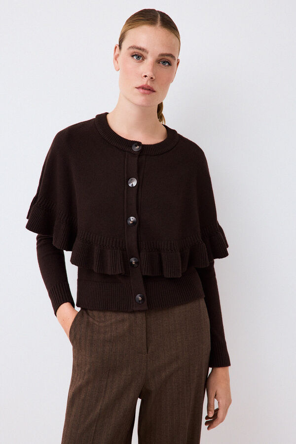Pedro del Hierro Cape jacket with ruffle Brown