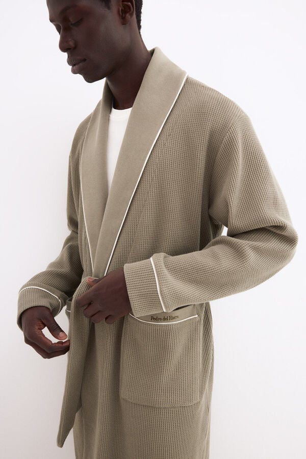 Pedro del Hierro Spanish cotton waffle robe Green