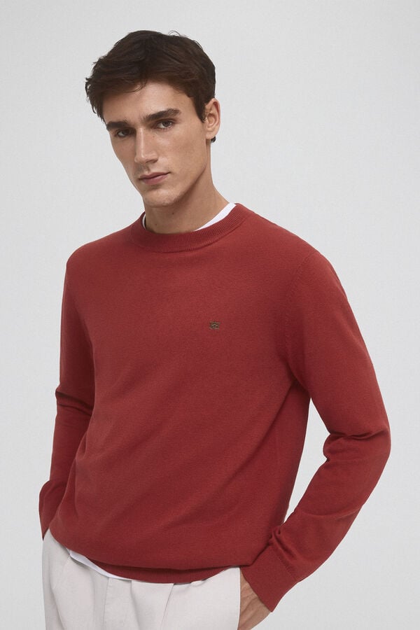 Pedro del Hierro Jersey algodón seda cashmere cuello redondo Rojo