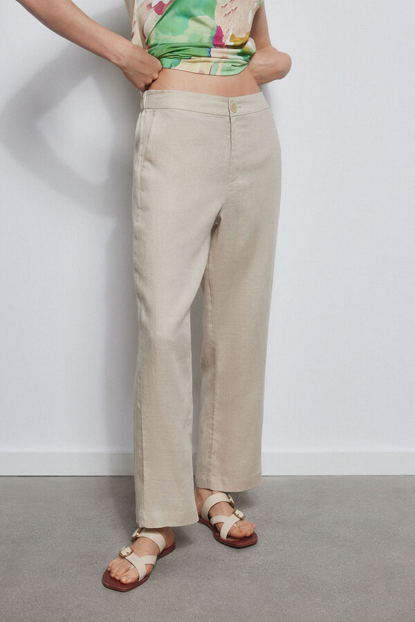 Pedro del Hierro Straight fit cropped linen trousers Beige