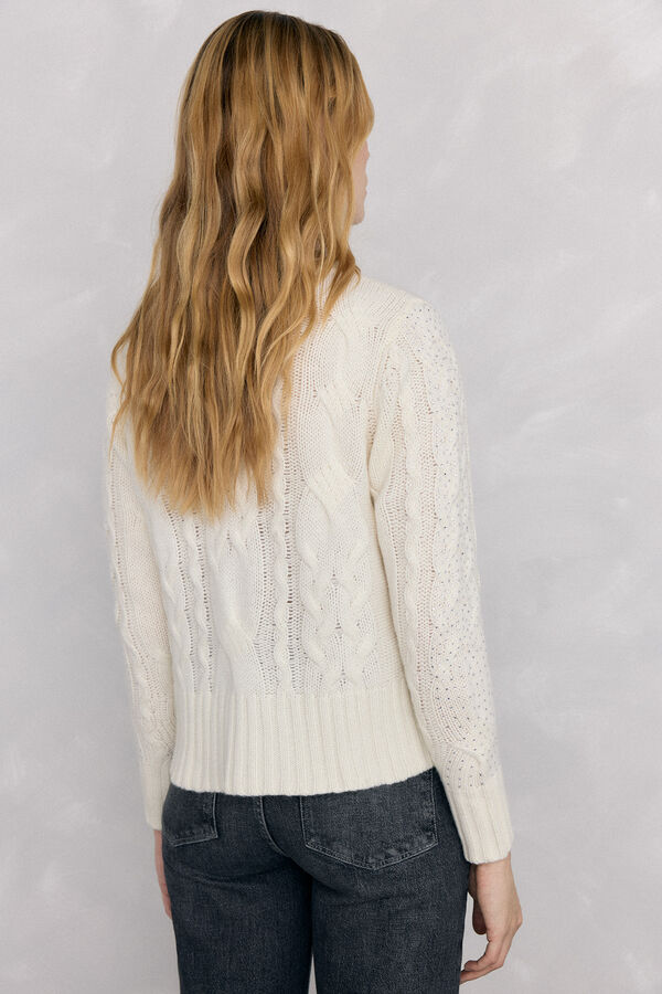 Pedro del Hierro Shiny studded cross-knit knit sweater Ecru