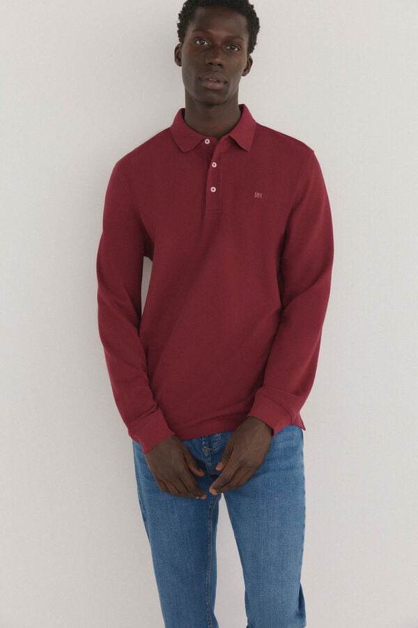 Pedro del Hierro Essential long-sleeved polo shirt Burgundy