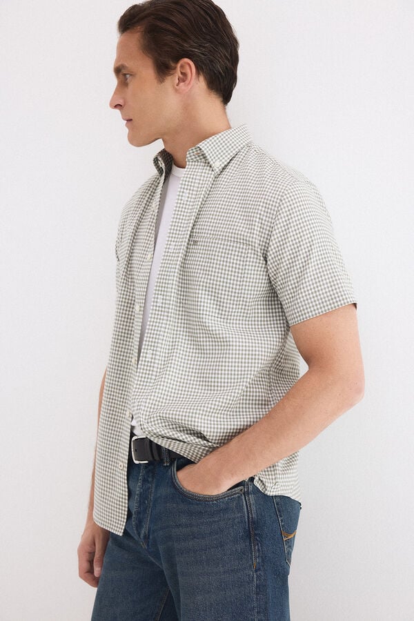 Pedro del Hierro Non iron plaid short sleeve shirt Green