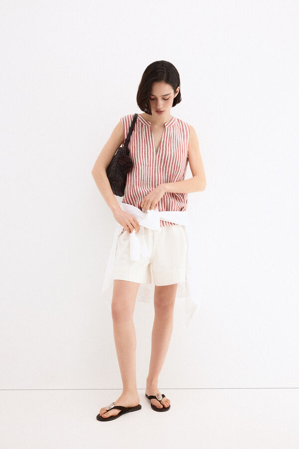 Pedro del Hierro Top em linho &agrave;s riscas Rosa