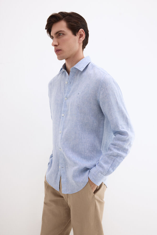 Pedro del Hierro Plain linen shirt Blue