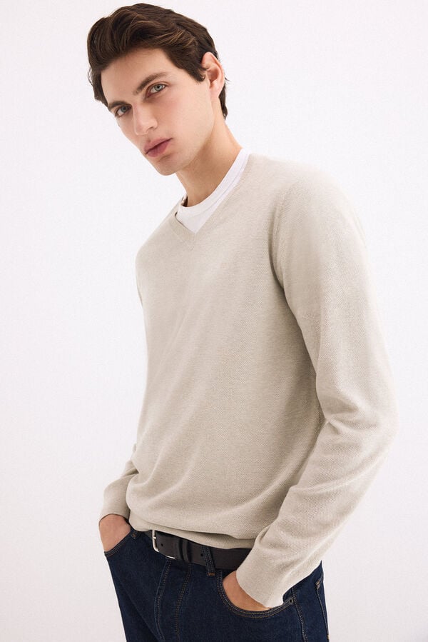 Pedro del Hierro Linen fine V-neck jumper Grey