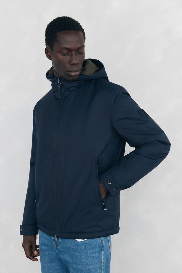 Pedro del Hierro Zip fastening jacket with hood Blue