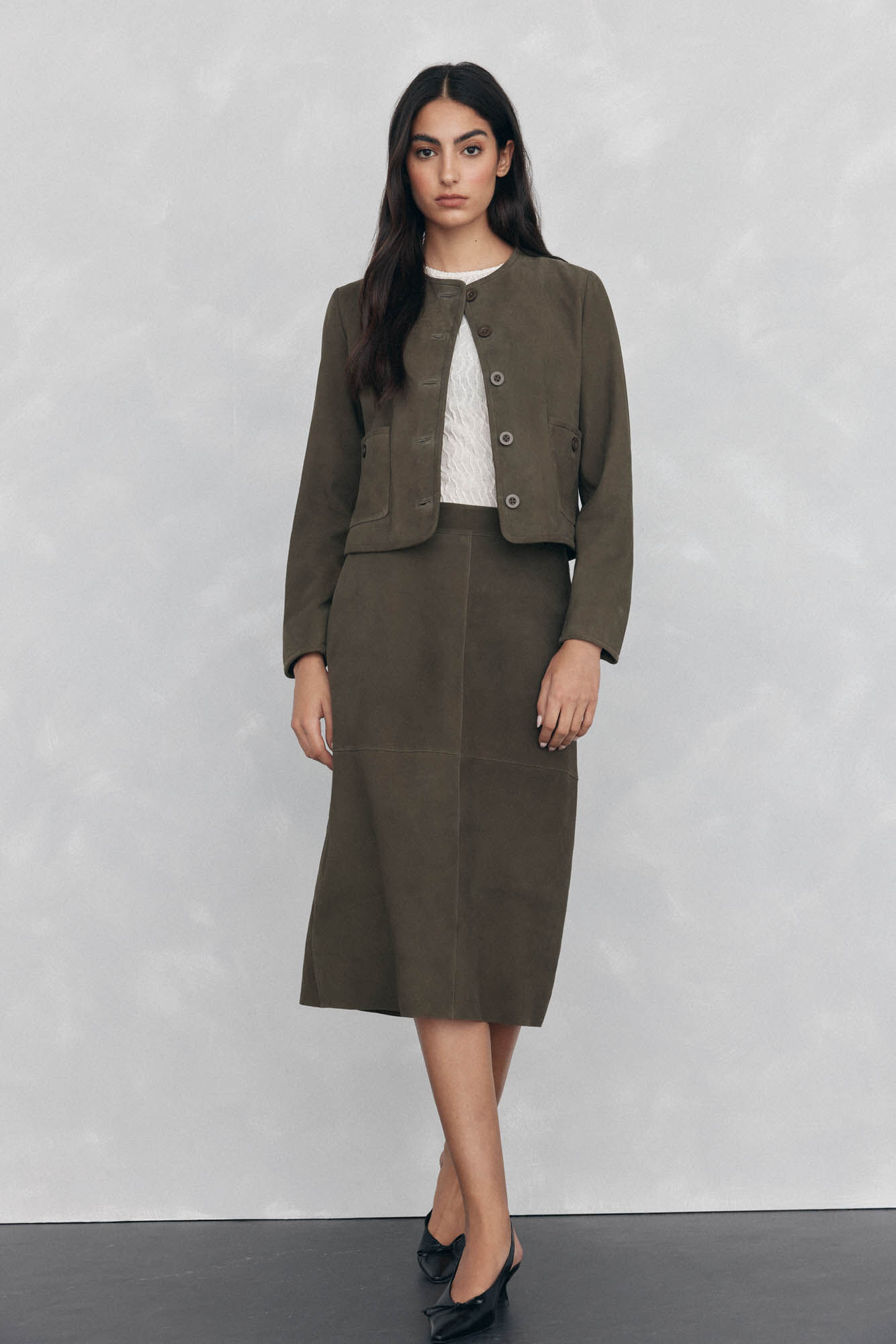 Pedro del Hierro Straight suede skirt